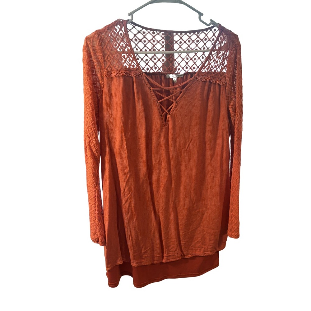 Charlotte Russe Orange Lace Tunic Top Blouse Size Small